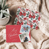 赤いスクリプトのクリスマス写真カード 2枚の写真の組み合わせ シーズンカード
