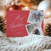 赤いスクリプトのクリスマス写真カード 2枚の写真の組み合わせ シーズンカード