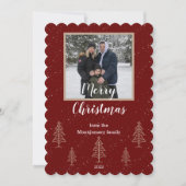 赤いスクリプトクリスマスフォトフラットカード (正面)