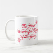 赤いスクリプト最も素晴らしいタイムクリスマス コーヒーマグカップ (左)