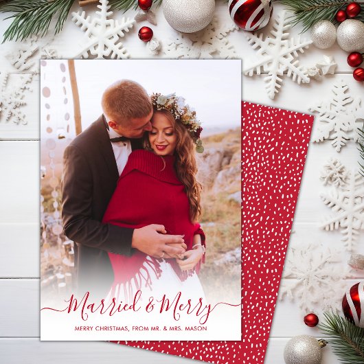 赤いスクリプト1枚の写真とメリー結婚したクリスマス シーズンカード