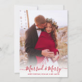 赤いスクリプト1枚の写真とメリー結婚したクリスマス シーズンカード (正面)