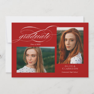 赤いスクリプトQRコード3写真卒業パーティー 招待状