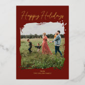 赤いスクリプモダントミニマル写真ハッピーホリデー 箔シーズンカード (正面)