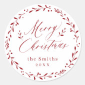 赤いスクリプモダントメリークリスマスホリデーギフト ラウンドシール (正面)