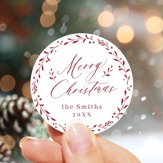 赤いスクリプモダントメリークリスマスホリデーギフト ラウンドシール