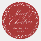赤いスクリプモダントMerry Christmas holiday gift ラウンドシール (正面)