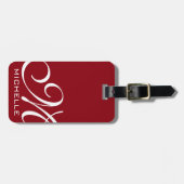 赤いスクリプモノグラムのト ラゲッジタグ (正面横)