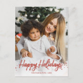 赤いスクリプユニークト写真ハッピーホリデイズクリスマス ポストカード (正面)
