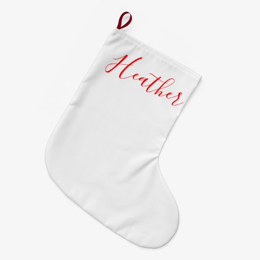 赤いスクリプ書トを含む受信者の名前 ラージクリスマスストッキング (正面 (吊り時))