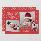 赤いスクリプ静かト風の夜3写真コラージュ シーズンカード (正面/裏面)