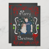 赤いスクロカスタマイズール写真ホリデーカード シーズンカード (正面/裏面)