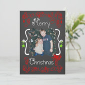 赤いスクロカスタマイズール写真ホリデーカード シーズンカード (スタンド正面)