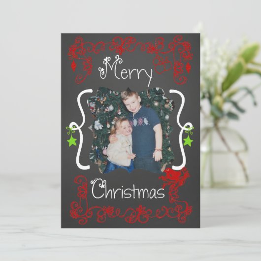 赤いスクロカスタマイズール写真ホリデーカード シーズンカード (スタンド正面)