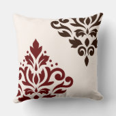 赤いスクロールダマスク織の芸術I及びクリームのブラウン クッション (裏面)