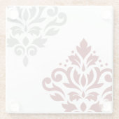 赤いスクロールダマスク織の芸術I及び白の灰色 ガラスコースター (裏面)