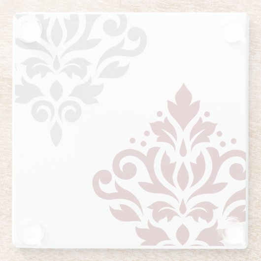 赤いスクロールダマスク織の芸術I及び白の灰色 ガラスコースター (裏面)