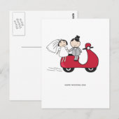 赤いスクーターで花嫁と花婿。の結婚名刺 ポストカード (正面/裏面)