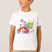赤いスクーターに乗ったピザの配達員 Tシャツ (正面)