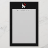 赤いスケッチされたハートと白黒愛 便箋 (正面)