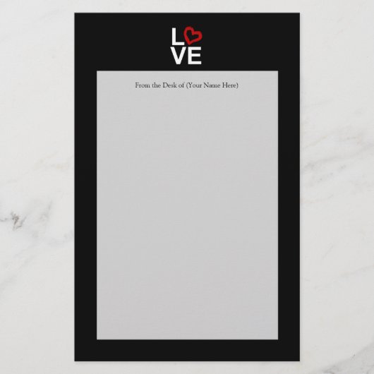 赤いスケッチされたハートと白黒愛 便箋 (正面)