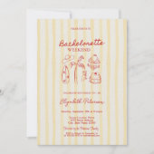 赤いスケッチの花嫁の週末の黄色のストライプ 招待状 (正面)