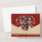 赤いスケルトン新郎新婦ゴシッ結婚クの オールインワン招待状 (裏面)