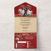 赤いスケルトン新郎新婦ゴシッ結婚クの オールインワン招待状 (内側)