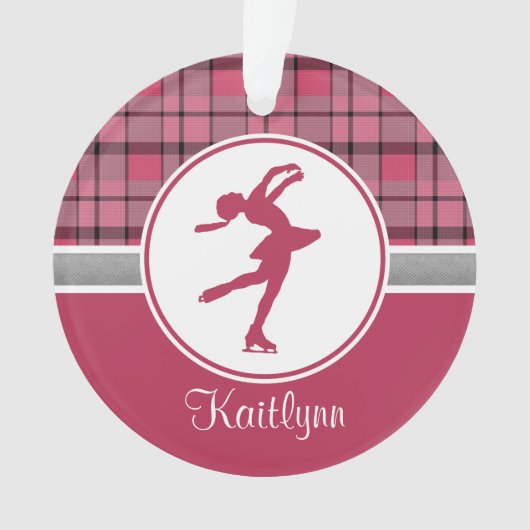 赤いスケートで滑るの恋人の格子縞のオーナメント オーナメント (正面)