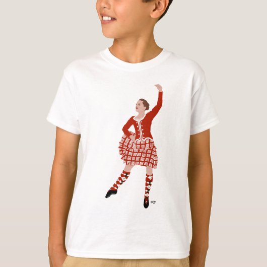 赤いスコットランドハイランドダンサー Tシャツ (正面)