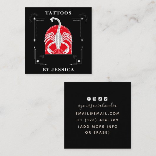 赤いスコーピオのイラスト タトゥーアーティスト ミスティック スクエア名刺 (正面/裏面)