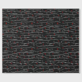 赤いスタイリッシュグレーのハートとストライプのパターン ラッピングペーパー (フラット)