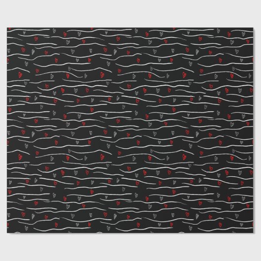 赤いスタイリッシュグレーのハートとストライプのパターン ラッピングペーパー (フラット)