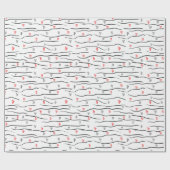 赤いスタイリッシュグレーのハートとストライプのパターン ラッピングペーパー (フラット)