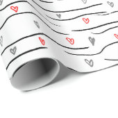 赤いスタイリッシュグレーのハートとストライプのパターン ラッピングペーパー (ロールコーナー)