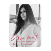 赤いスタイリッシュスクリプトの卒業発表写真 マグネット (縦)