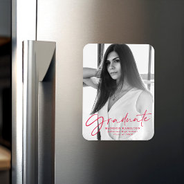 赤いスタイリッシュスクリプトの卒業発表写真 マグネット
