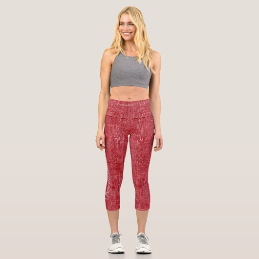 赤いスタイリッシュテクスチャパターン:カスタム文字とロゴ カプリレギンス (正面)