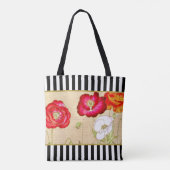 赤いスタイリッシュポピーのフローラストライプブラックの名前 トートバッグ (裏面)