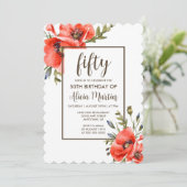 赤いスタイリッシュポピーの花50th誕生日招待状 招待状 (スタンド正面)