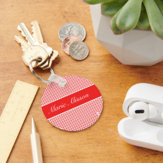 赤いスタイリッシュモノグラムの水玉模様のパターン キーホルダー