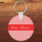 赤いスタイリッシュモノグラムの水玉模様のパターン キーホルダー (正面)