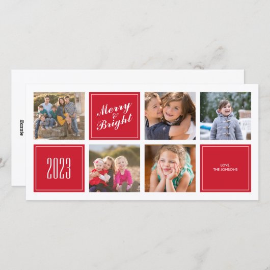 赤いスタイリッシュ明メリーるい5コラージュのフォトカード シーズンカード (正面/裏面)