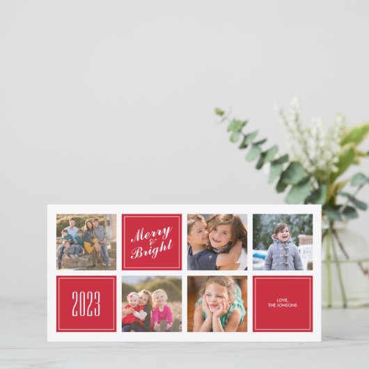 赤いスタイリッシュ明メリーるい5コラージュのフォトカード シーズンカード (スタンド正面)
