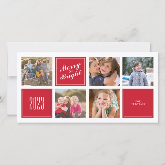 赤いスタイリッシュ明メリーるい5コラージュのフォトカード シーズンカード (正面)