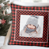 赤いスタイリッシュ格子模様の子供たち写真ホリデークリスマス クッション