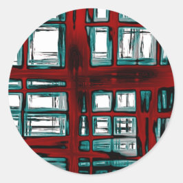 赤いスタイリッシュ格子模様 ラウンドシール