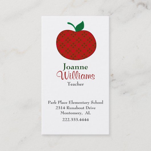 赤いスタイリッシュ格子状アップル先生名刺 予約カード (正面)