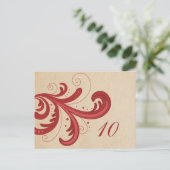 赤いスタイリッシュ渦巻き表の番号葉書 ポストカード (スタンド正面)