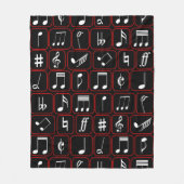 赤いスタイリッシュ白黒のジオメトリック音楽ノート フリースブランケット (正面)